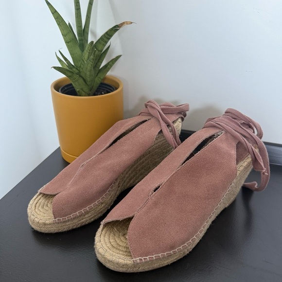 Seychelles dusty rose pink suede lace up espadrille wedge heel sandals - size 7 - Picture 4 of 6